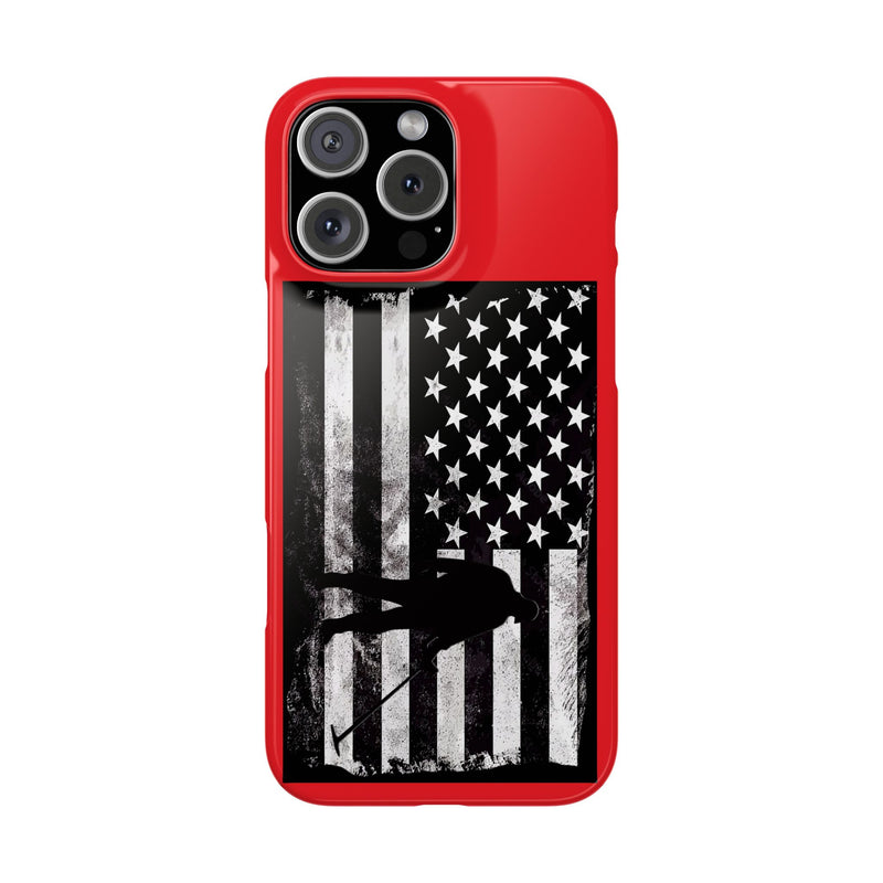 Slim iPhone Red Cases with stylized American Flag and Detectorist (13-16 series) sku: 22