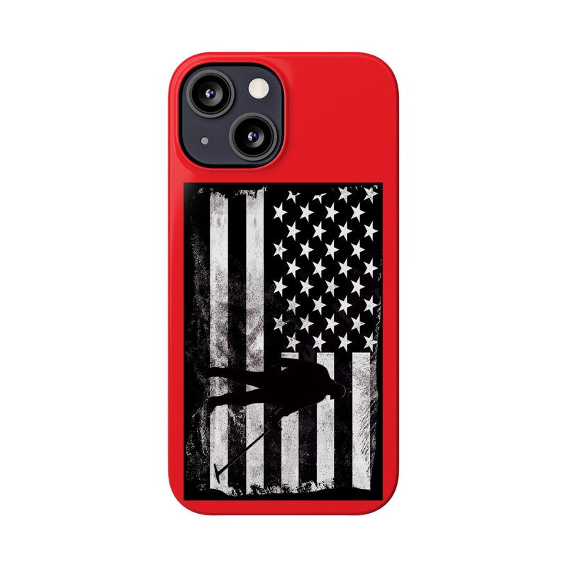 Slim iPhone Red Cases with stylized American Flag and Detectorist (13-16 series) sku: 22