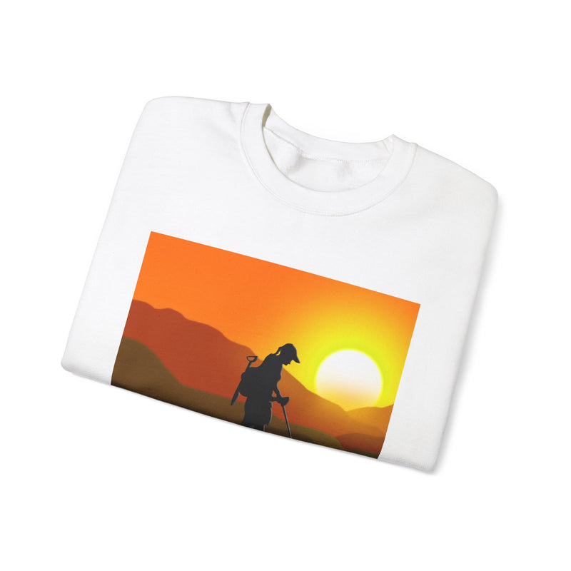 Heavy Blend Crewneck Sweatshirt - Female Detectorist with Sunset Design. 1-sided. FREE SHIPPING