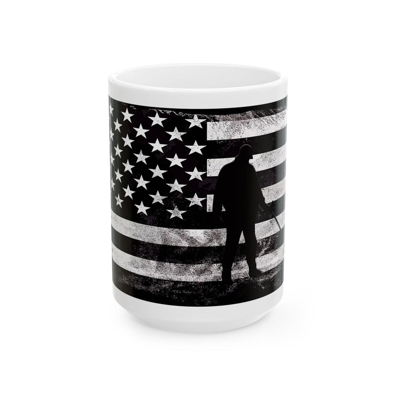 15 ounce Ceramic Mug - Stylized American Flag with Detectorist sku: 23