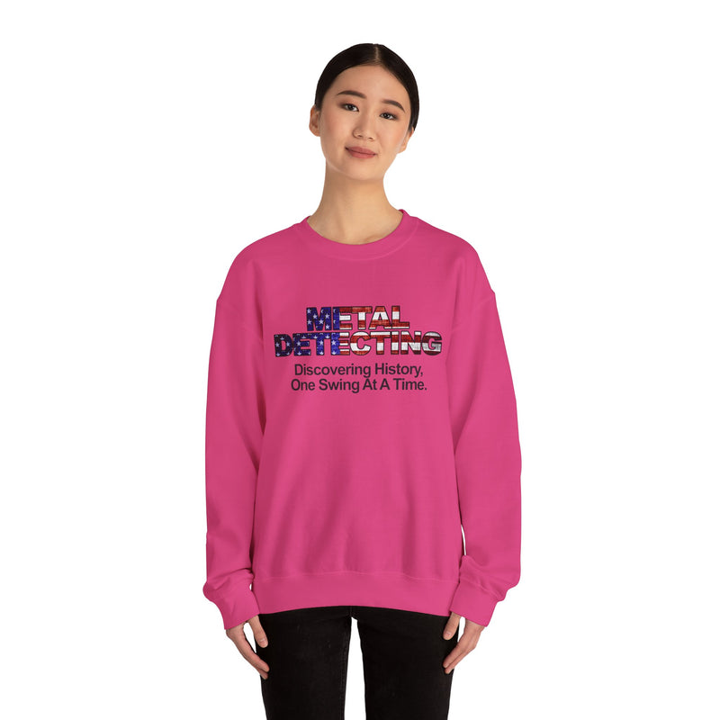 Discovering History Metal Detecting American Flag motif, Heavy Blend Crewneck Sweatshirt - sku: 15