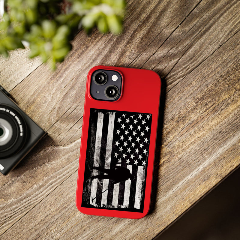 Slim iPhone Red Cases with stylized American Flag and Detectorist (13-16 series) sku: 22