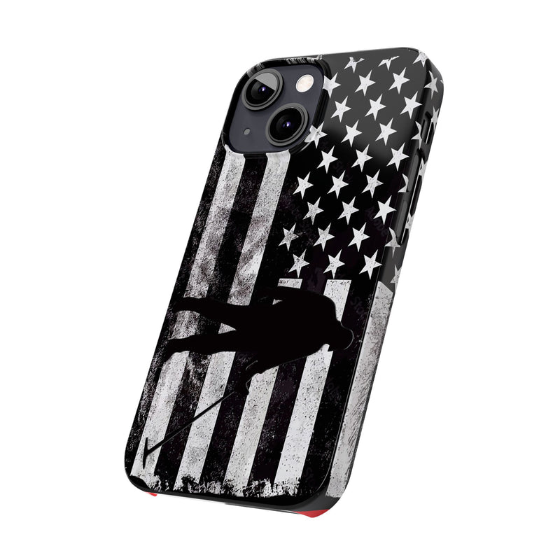 Slim iPhone Red Cases with stylized American Flag and Detectorist Graphic (iPhone 13-16 series)