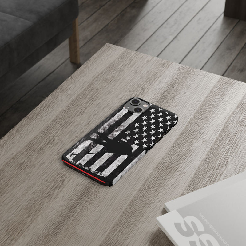 Slim iPhone Red Cases with stylized American Flag and Detectorist Graphic (iPhone 13-16 series)