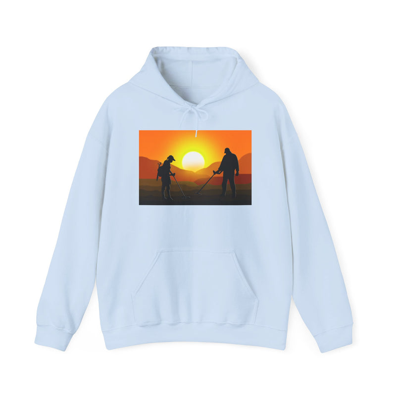 Sunset Detector Couple design on front, graphic coil on back, 2-Sided. Thick Weight Hoodie sku: 126