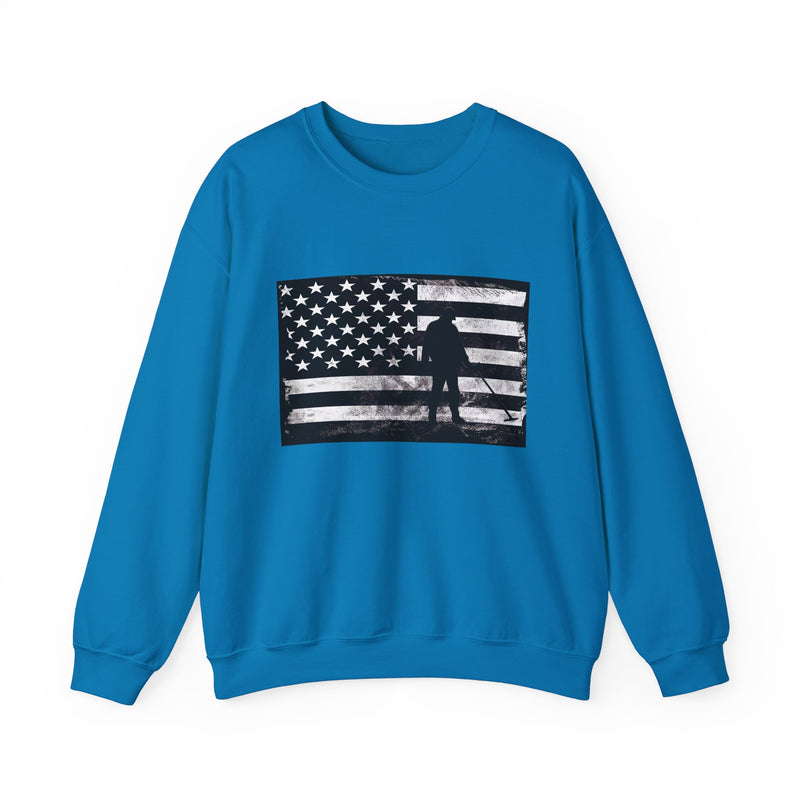 Graphic American Flag with Detectorist, Heavy Blend Crewneck Sweatshirt - sku: 12