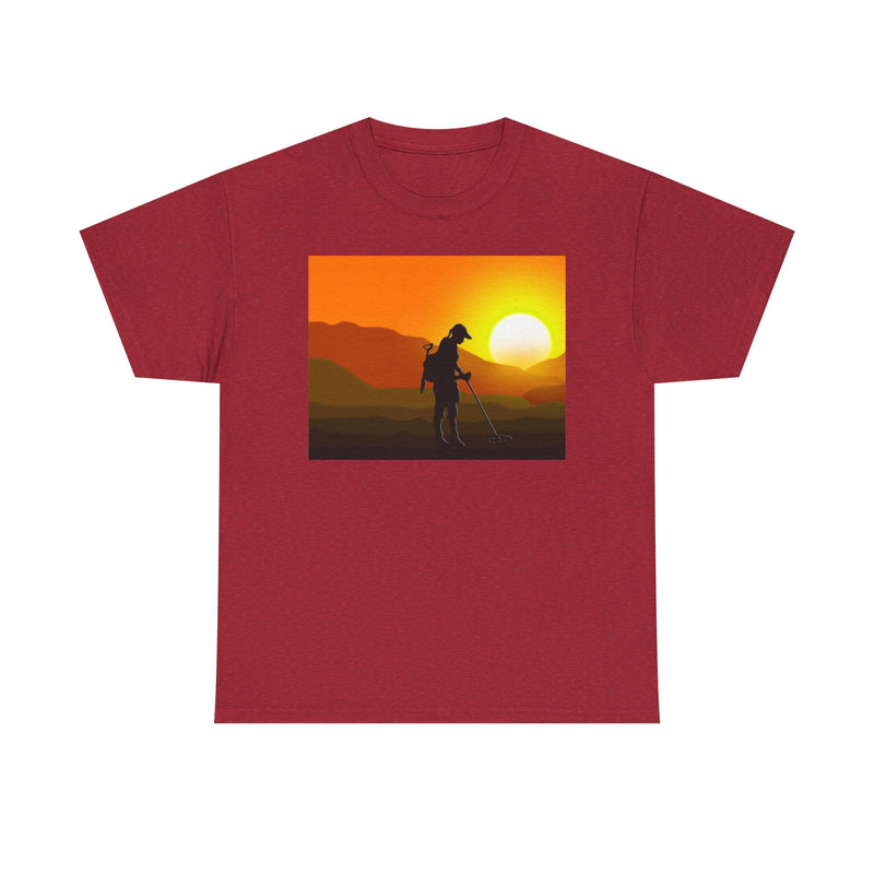 Female Detectorist with Sunset design. Heavy weight cotton T-Shirt. FREE SHIPPING