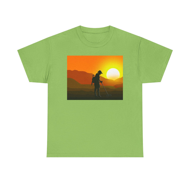 Female Detectorist with Sunset design. Heavy weight cotton T-Shirt. FREE SHIPPING