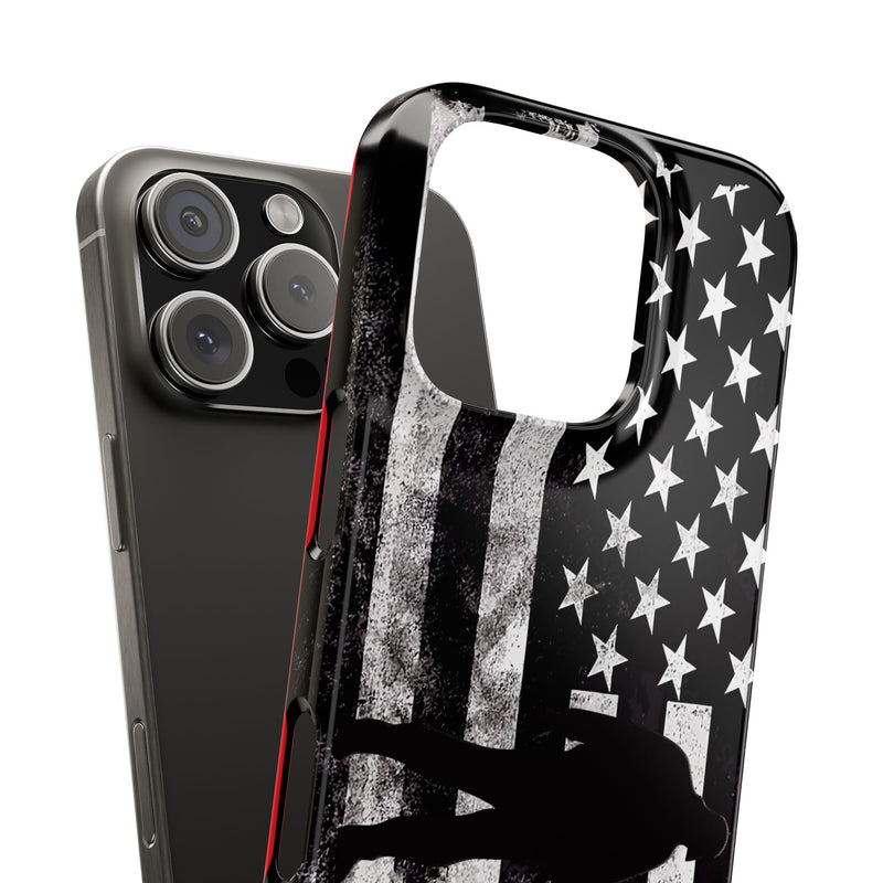 Slim iPhone Red Cases with stylized American Flag and Detectorist Graphic (iPhone 13-16 series)