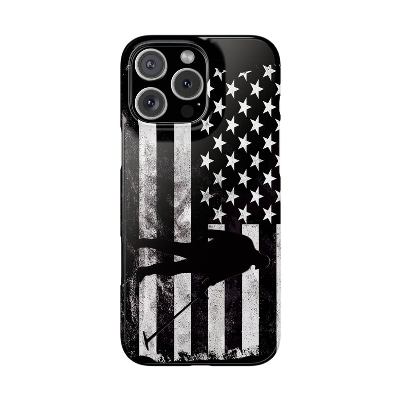 Slim iPhone Black Cases with stylized American Flag and Detectorist (iPhone 13-16 series) sku: 21