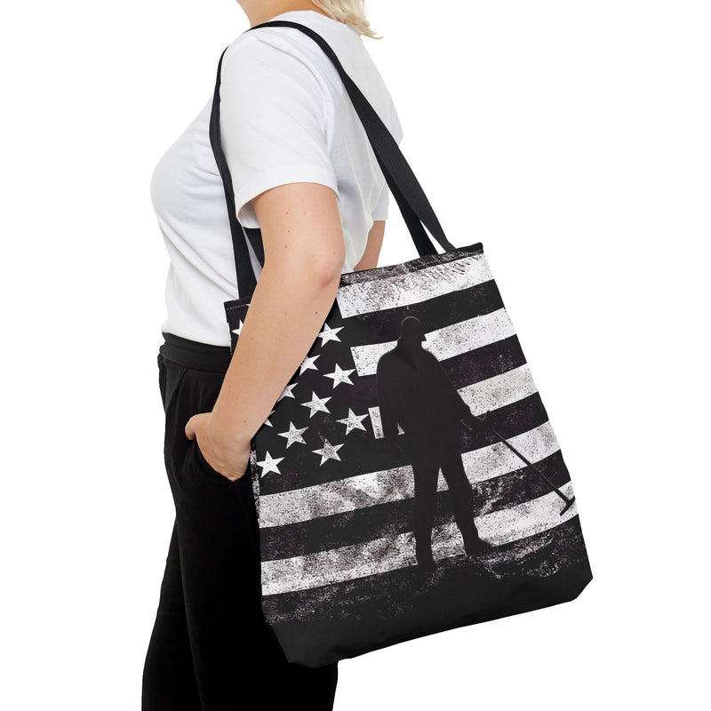 18X18" Tote. American Flag Detectorist design. 2-sided print. sku 201