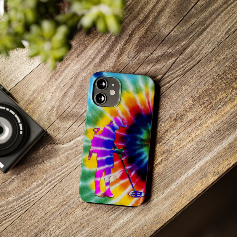 Slim iPhone Black Cases with Female Detectorist, Tie-Dye Design (iPhone 13-16 series)