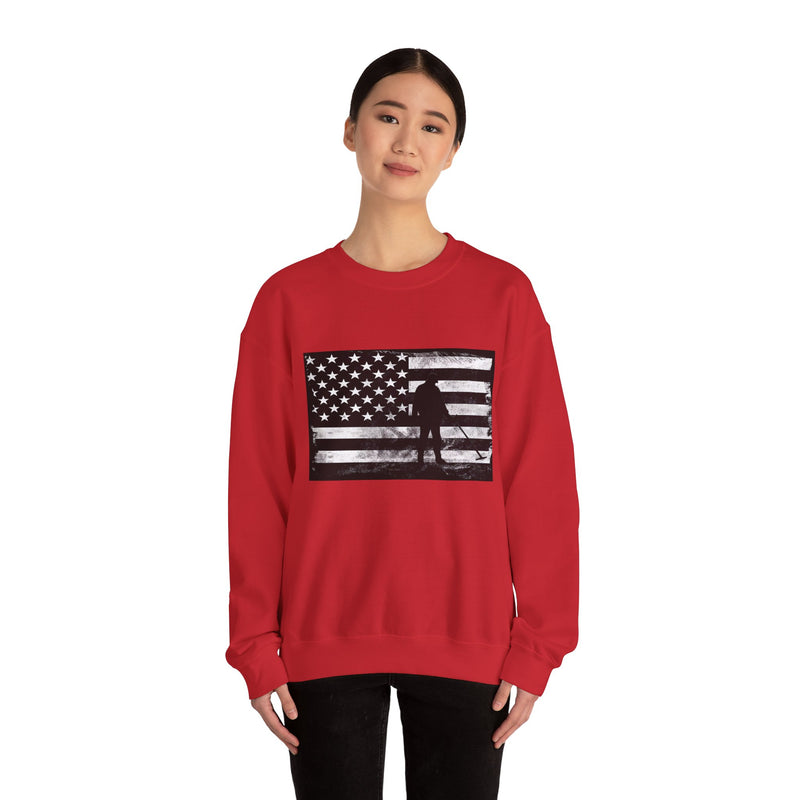 Graphic American Flag with Detectorist, Heavy Blend Crewneck Sweatshirt - sku: 12