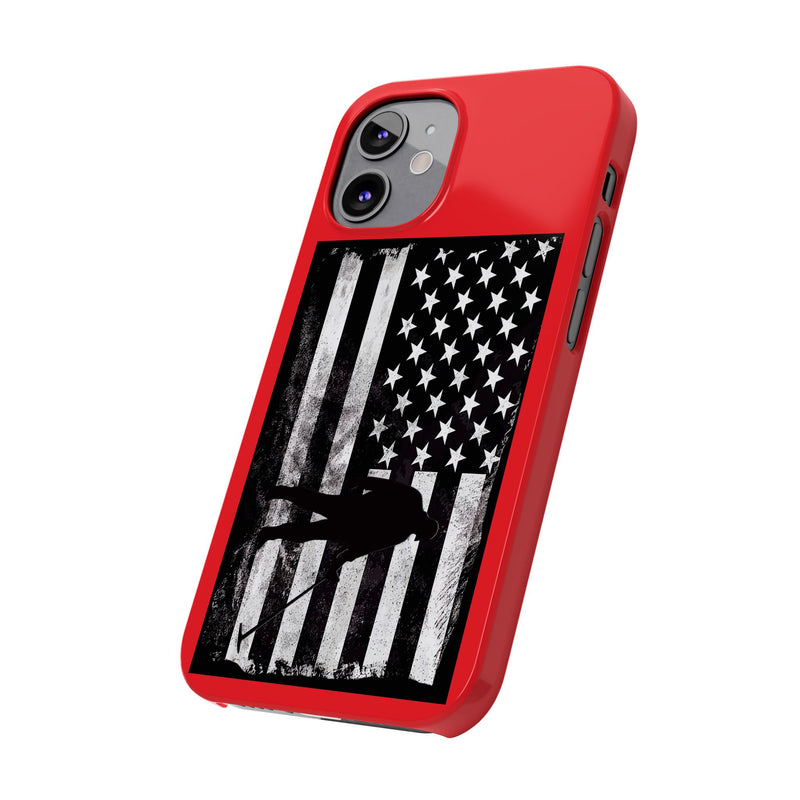 Slim iPhone Red Cases with stylized American Flag and Detectorist (13-16 series) sku: 22