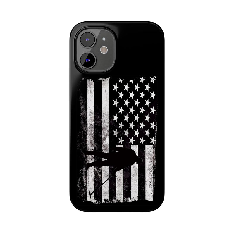 Slim iPhone Black Cases with stylized American Flag and Detectorist (iPhone 13-16 series) sku: 21