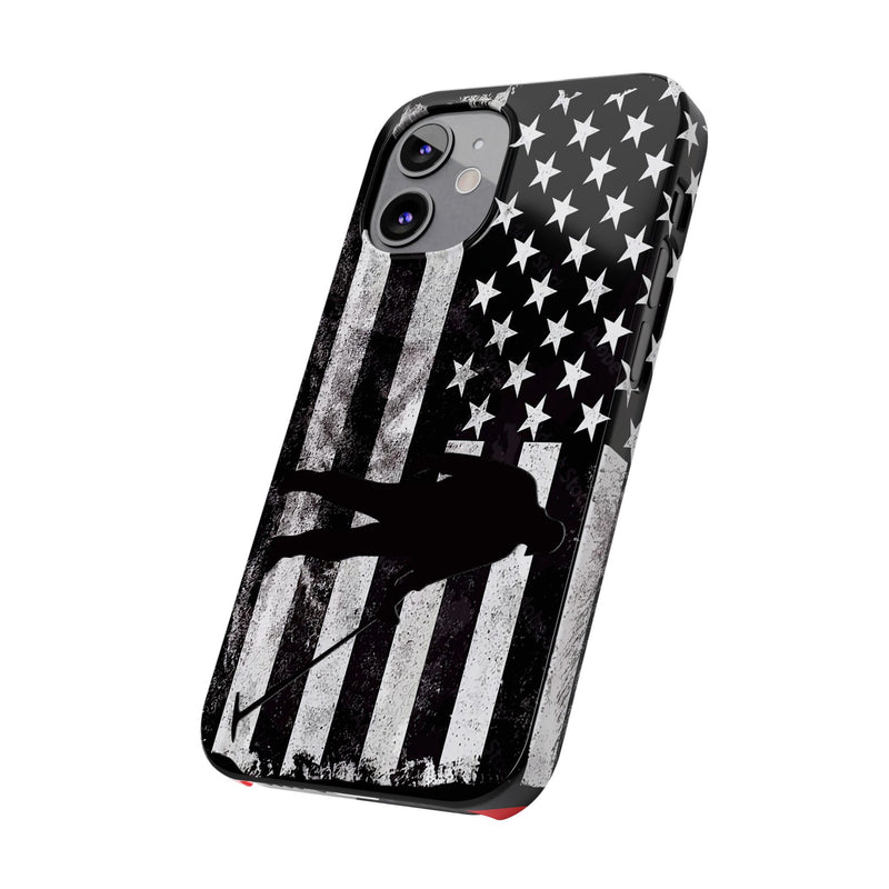 Slim iPhone Red Cases with stylized American Flag and Detectorist Graphic (iPhone 13-16 series)