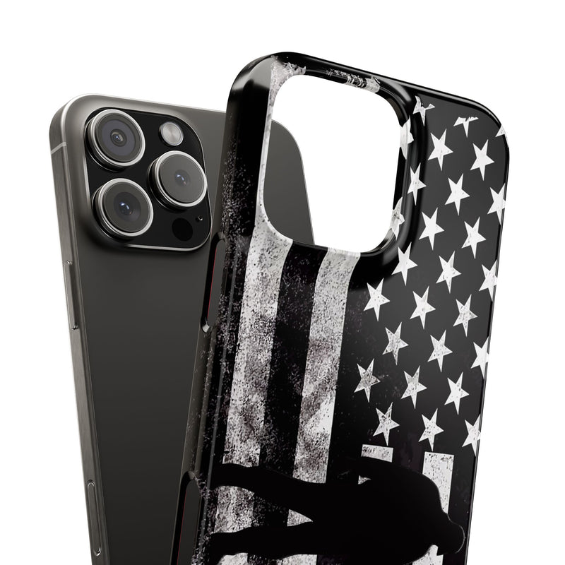 Slim iPhone Red Cases with stylized American Flag and Detectorist Graphic (iPhone 13-16 series)