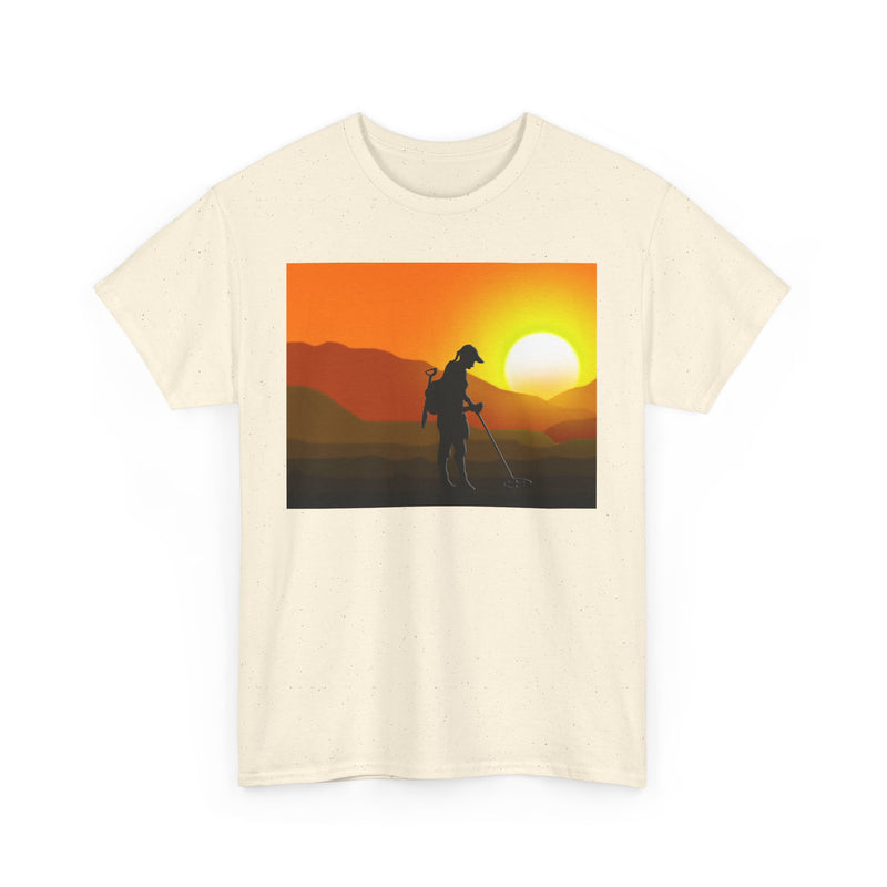 Female Detectorist with Sunset design. Heavy weight cotton T-Shirt. FREE SHIPPING