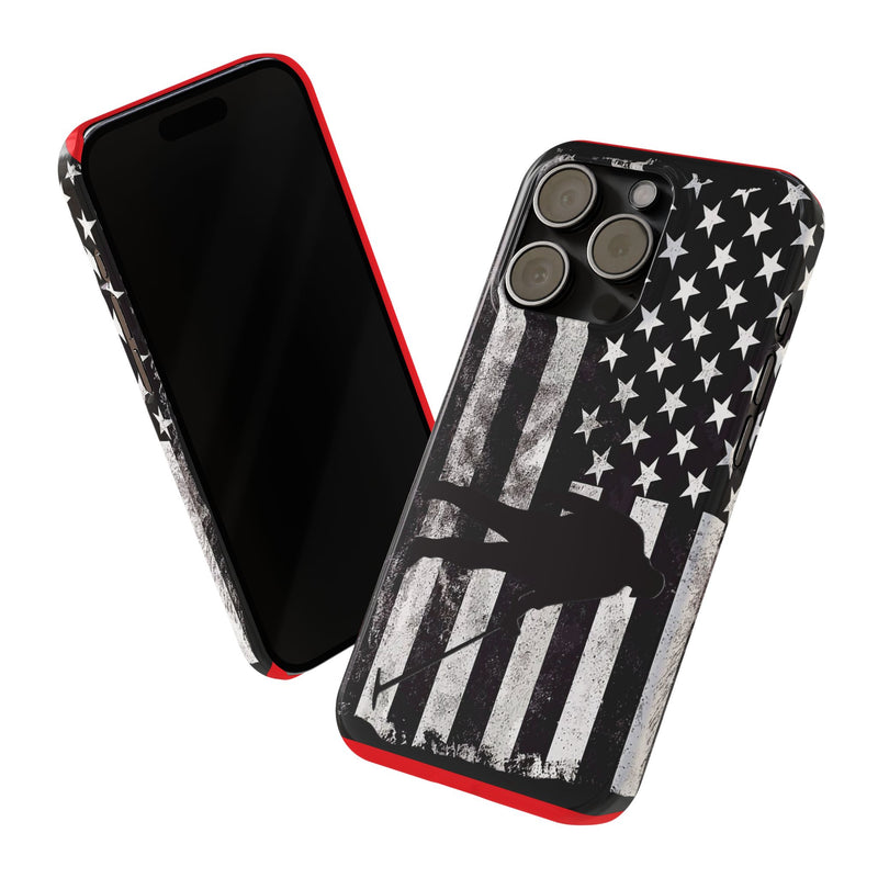 Slim iPhone Red Cases with stylized American Flag and Detectorist Graphic (iPhone 13-16 series)