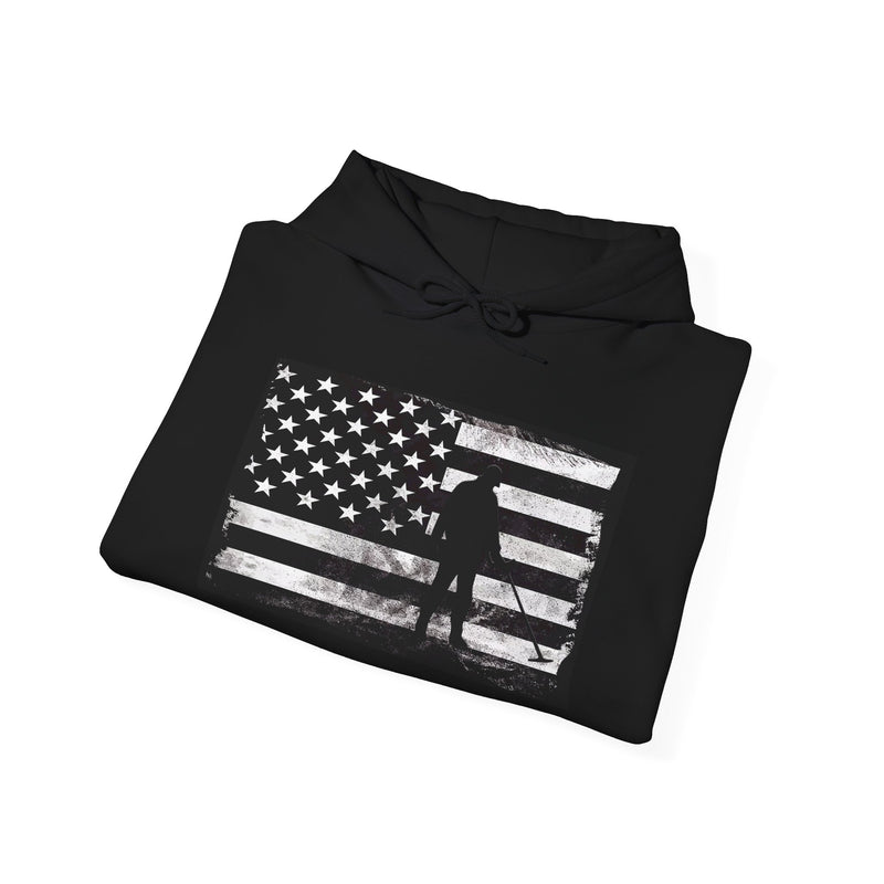 Graphic American Flag with Detectorist, 2-Sided. Thick Weight Hoodie FREE SHIPPING