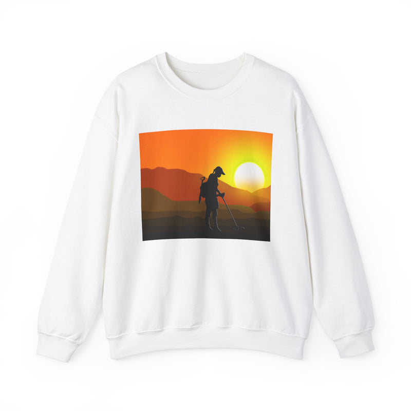 Heavy Blend Crewneck Sweatshirt - Female Detectorist with Sunset Design. 1-sided. FREE SHIPPING