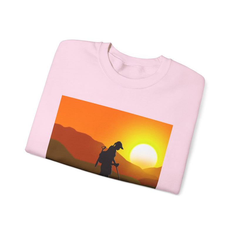 Heavy Blend Crewneck Sweatshirt - Female Detectorist with Sunset Design. 1-sided. FREE SHIPPING