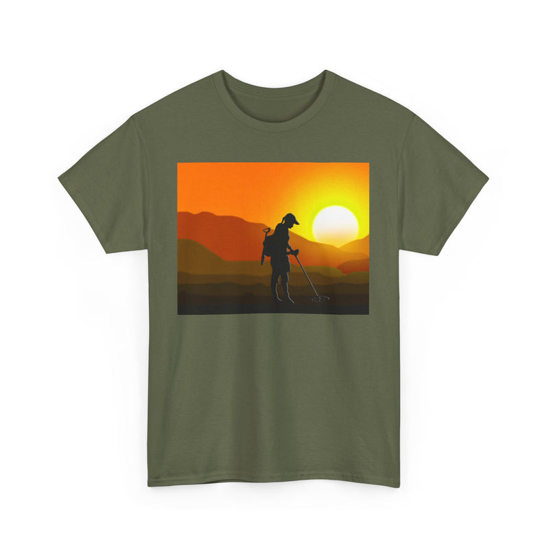 Female Detectorist with Sunset design. Heavy weight cotton T-Shirt. FREE SHIPPING