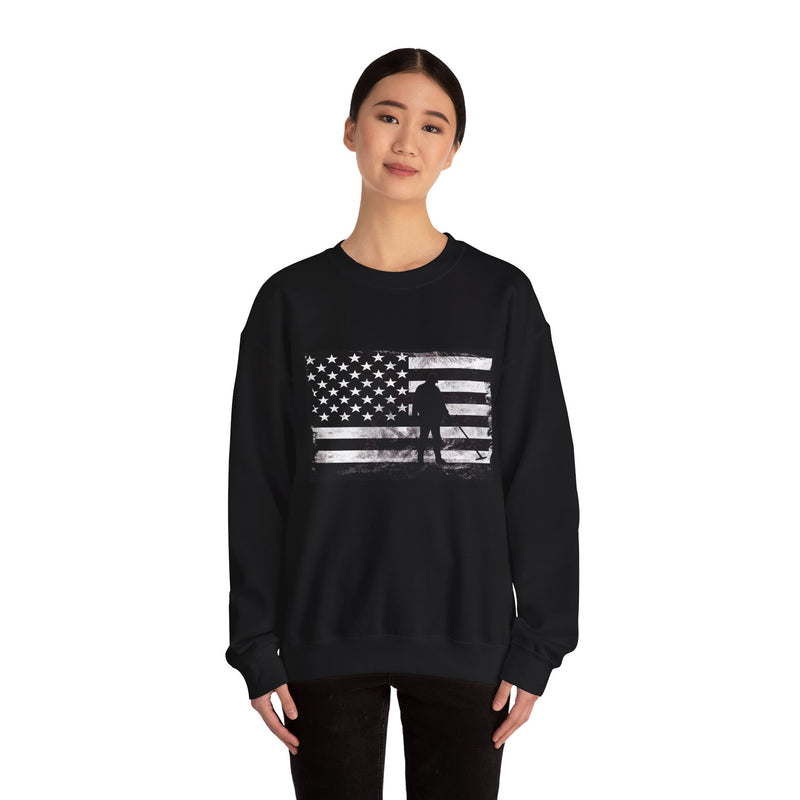 Graphic American Flag with Detectorist, Heavy Blend Crewneck Sweatshirt - sku: 12