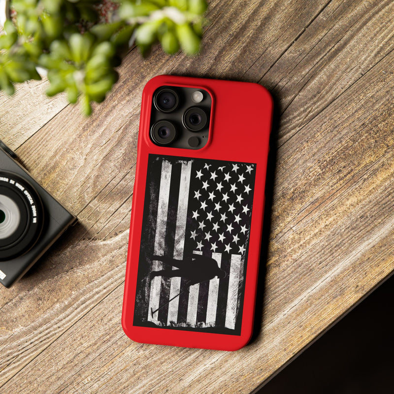 Slim iPhone Red Cases with stylized American Flag and Detectorist (13-16 series) sku: 22