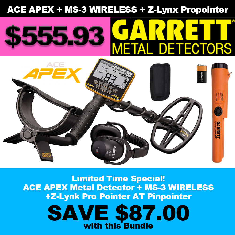 Garrett ACE APEX SPECIAL. MS-3 Wireless + Z-Lynx Propointer - SAVE $87.00 - limited time.