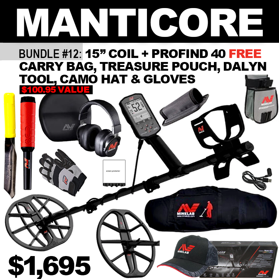 Bundle #12: Minelab Manticore + Minelab  M15 DD Elliptical Coil + Minelab Pro-Find 40 FREE Minelab Carry Bag, Minelab Treasure Pouch, Minelab Camo Hat, Minelab Gloves & Dalyn Digging Trowel