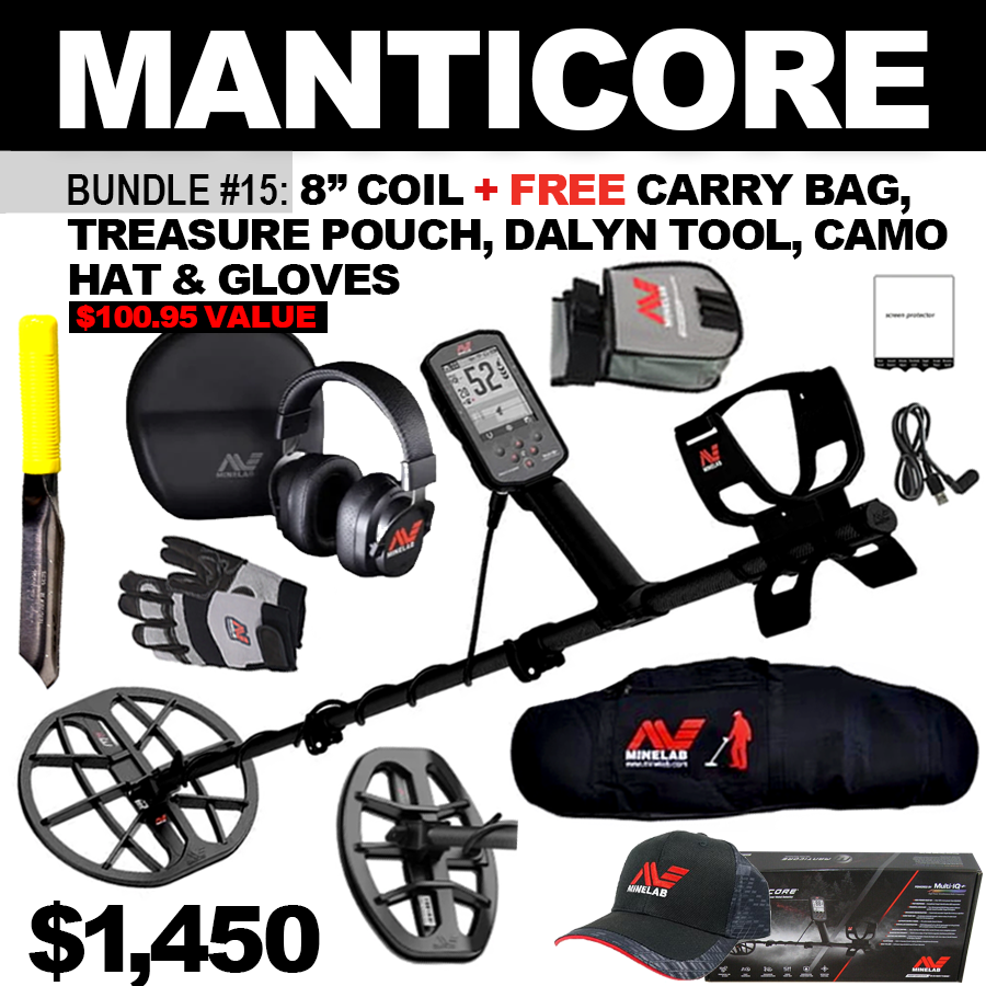 Bundle #15: Minelab Manticore + Minelab M8” DD Elliptical Coil +FREE Minelab Carry Bag, Minelab Treasure Pouch, Minelab  Camo Hat & Minelab Gloves & Dalyn Digging Tool