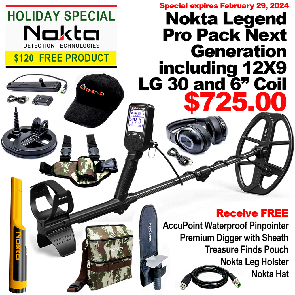 Nokta Legend Pro Pack Next Generation including 12X9 LG 30 and 6” Coil Receive $120 FREE Products