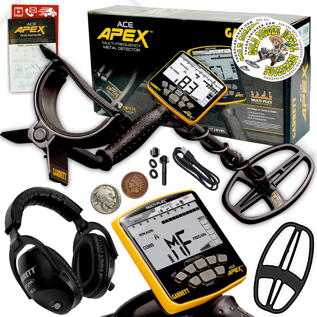 Garrett Ace Apex Metal Detector with Wireless Headphones Package 6 x 11" DD Coil (NEW UPGRADED SOFTWARE)